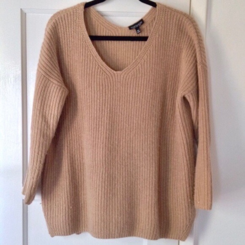 Topshop Oversized Rib Knit Camel Sweater